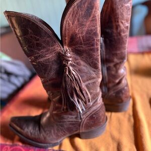 Ariat Leather Brown Cowboy Boots with Tassels